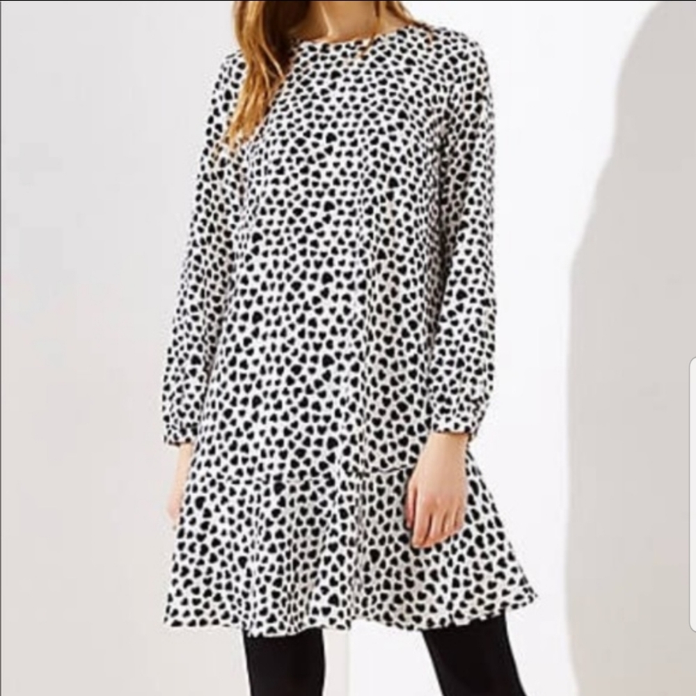 Loft Flouce Heart White/Black Dress NWT Size M